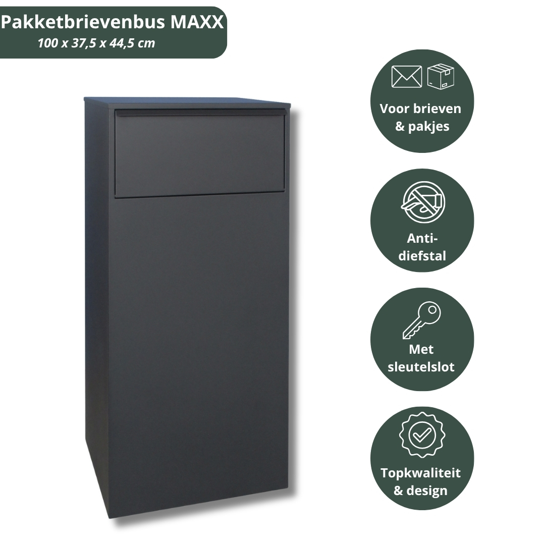 Famiflora pakketbrievenbus MAXX met sleutelslot - mat zwart – 100 x 44,5 x 37,5 cm - topkwaliteit!