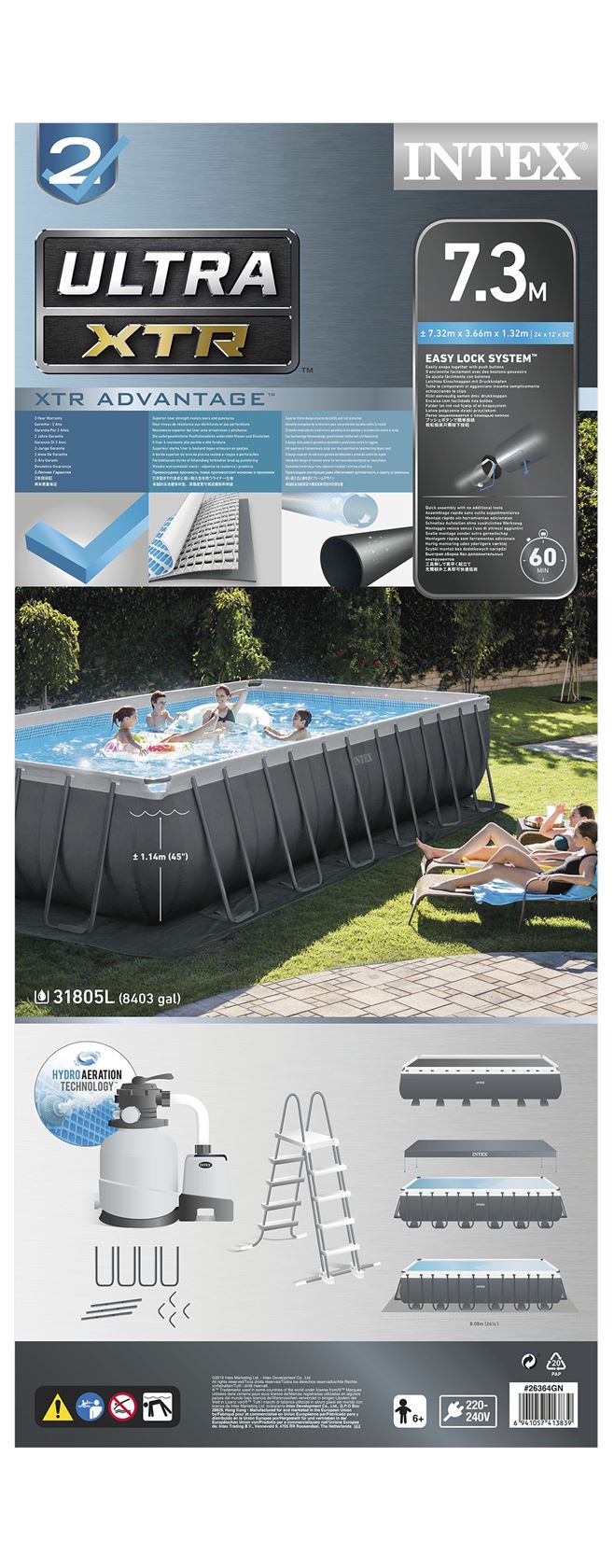 Intex Ultra XTR Frame Set piscine hors sol - rectangulaire - L732 x L366 x H132 cm