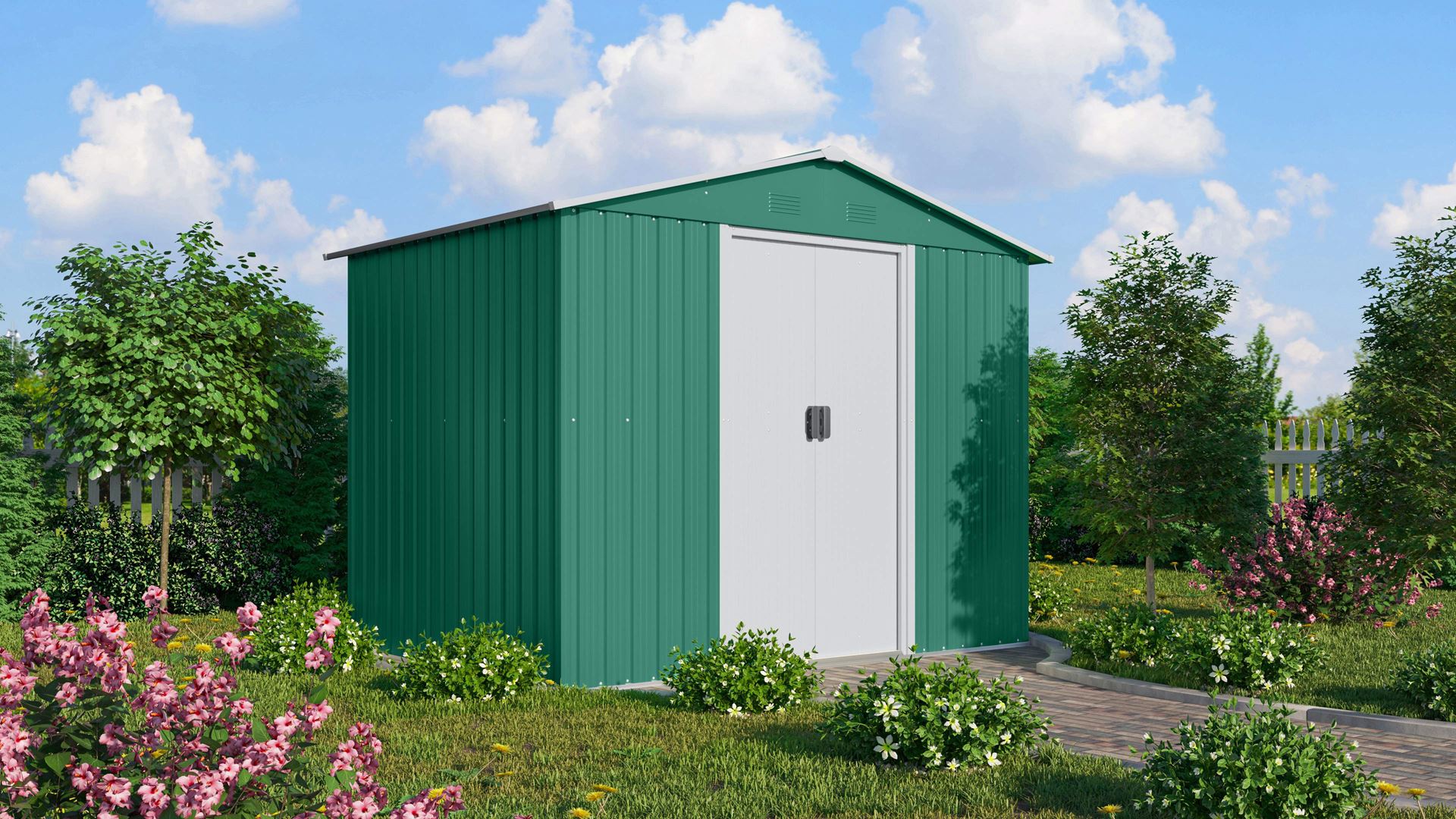 Tuinberging-Koln-II-86-dennegroen-creme-Tuinberging-metaal-B226-x-L162-x-H190-cm