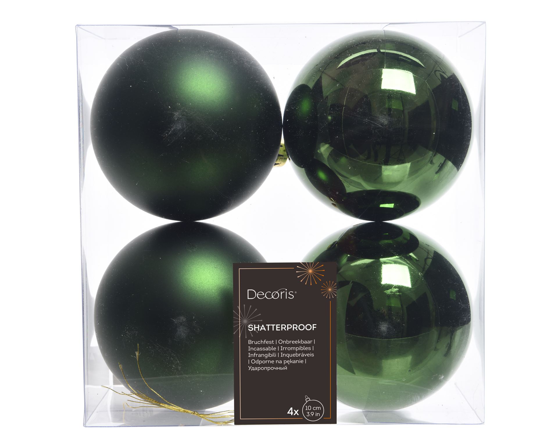 Kerstballen-D10cm-4stuks-kunststof-dennengroen