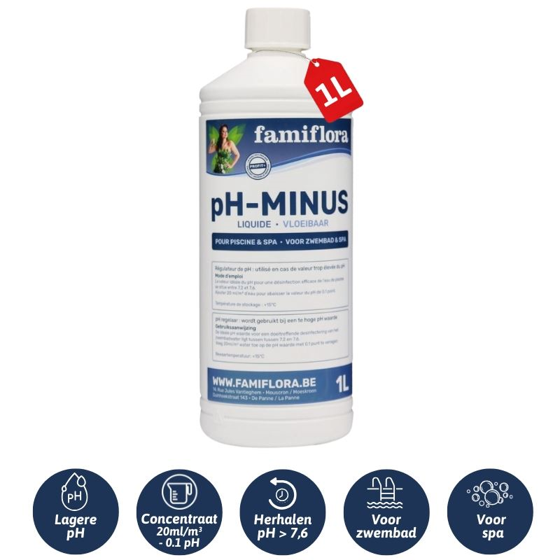 Famiflora pH-minus liquid 1L - lowers the pH level of your pool or spa!