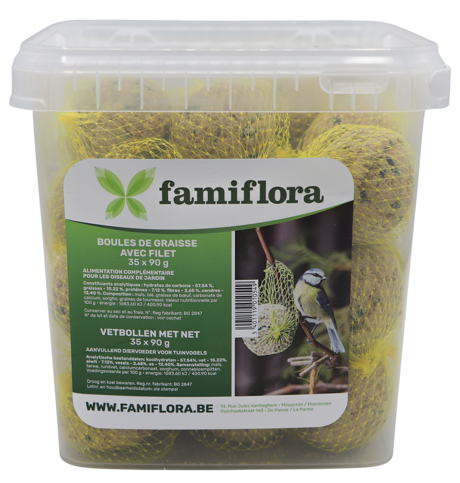 Famiflora set of 35 suet balls with net - 35 x 90g - in bucket