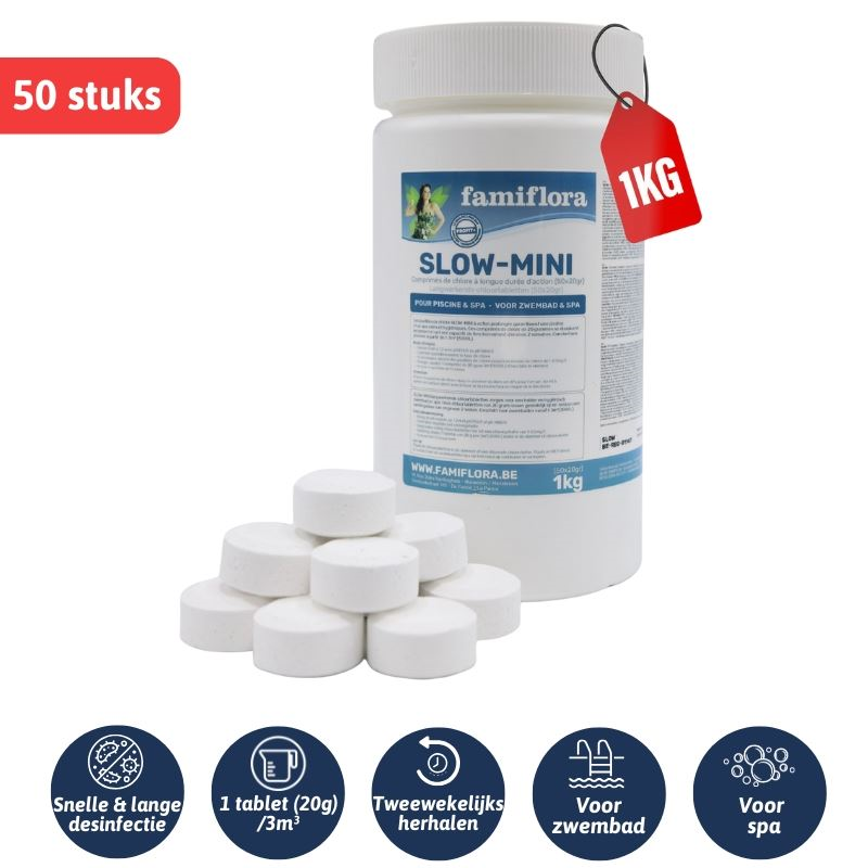 Famiflora Slow-Mini - long-acting chlorine 1kg - small tablets 50 x 20gr