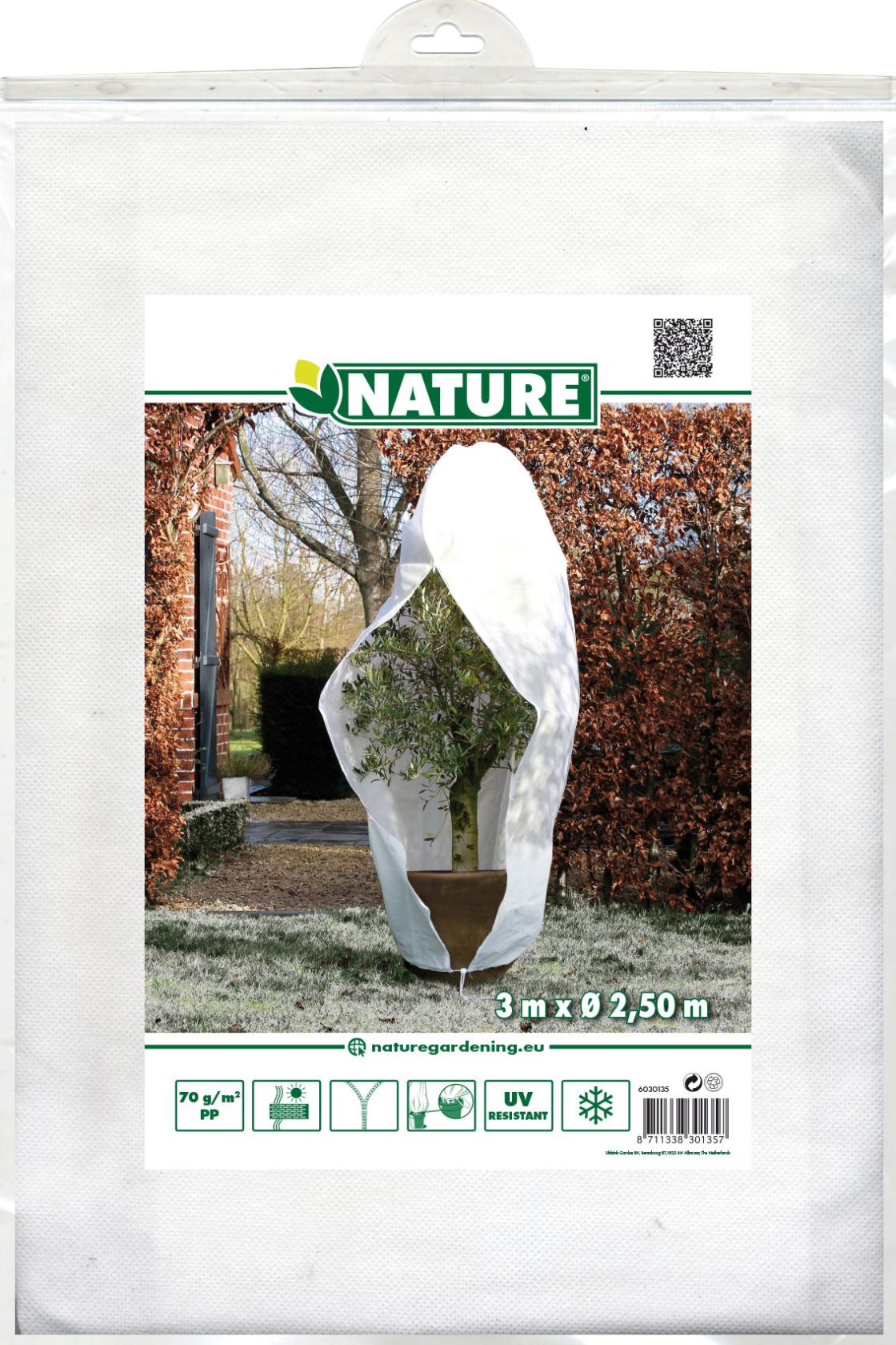 Nature vorstbeschermhoes met rits & koord - 70gr/m² - 300x Ø250cm - wit