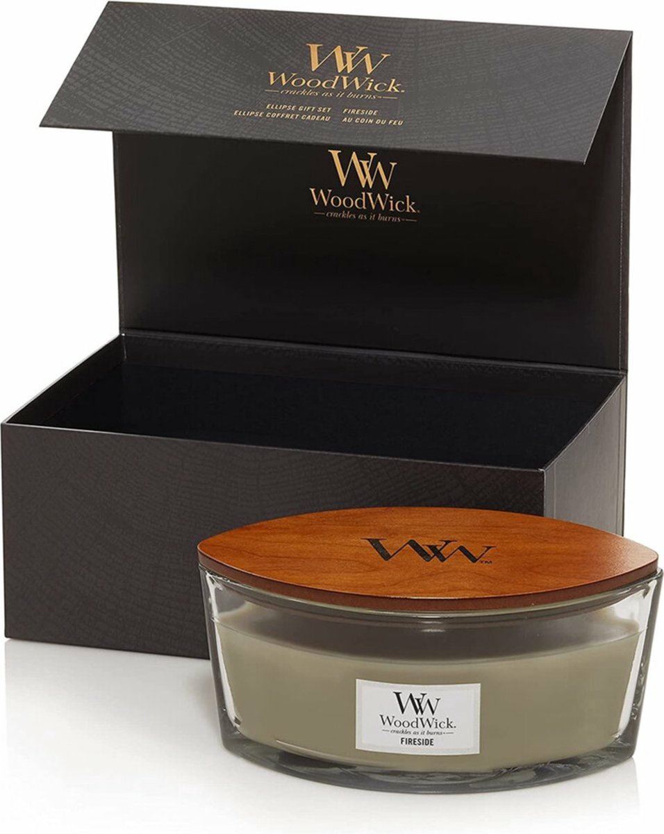 WoodWick - Deluxe giftset "Fireside Hearthwick geurkaars - tot 50 branduren