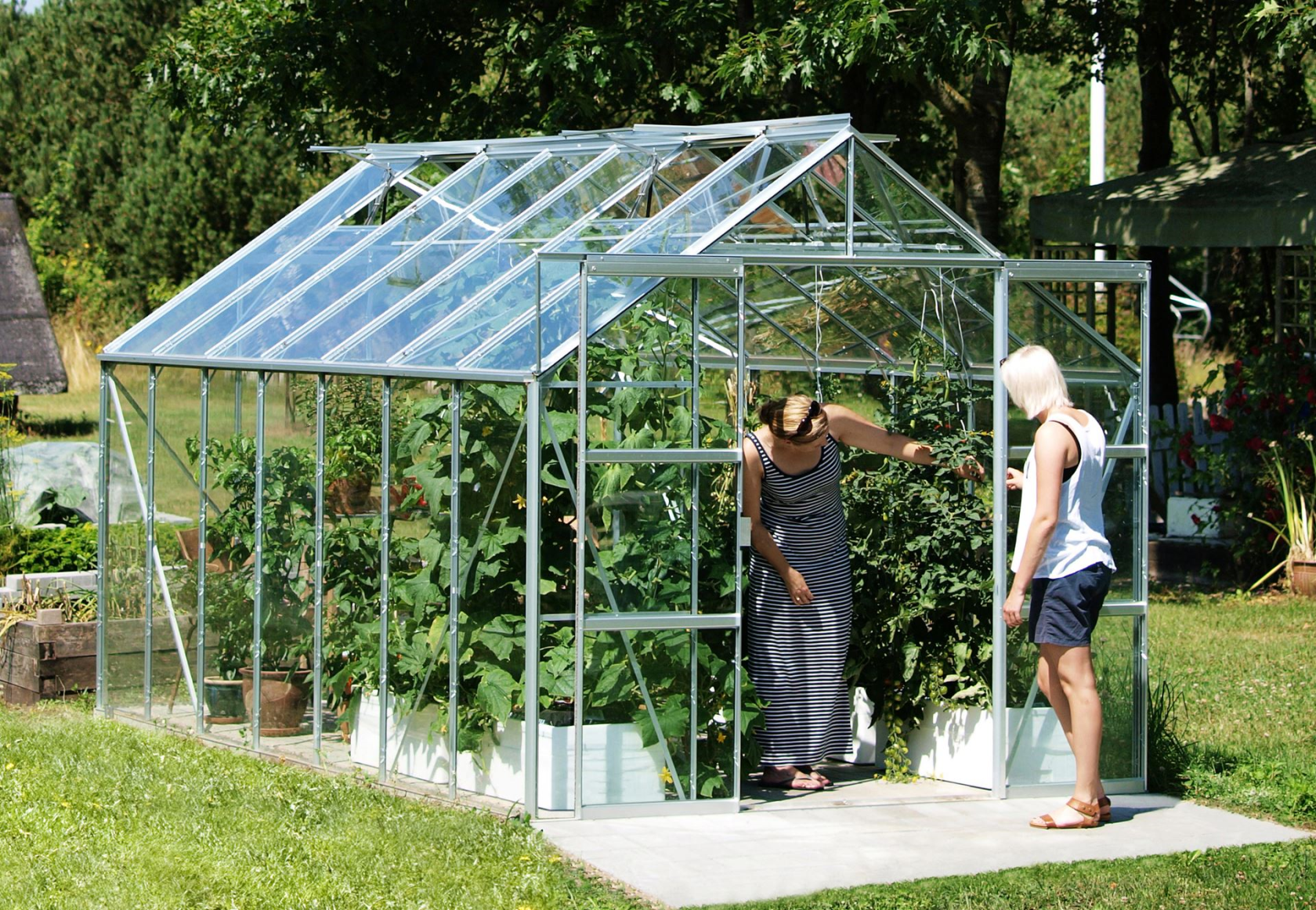 Serre Vitavia Uranus 11.5m² avec verre de sécurité - Aluminium - Avec double porte coulissante (L120 cm) et fondation