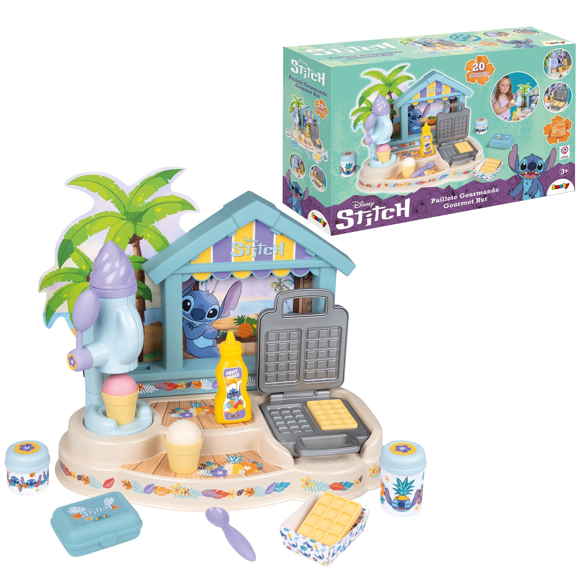 Smoby Stitch Beach Bar - Set de jeu - Comprend une sorbetière et un gaufrier - 12 accessoires