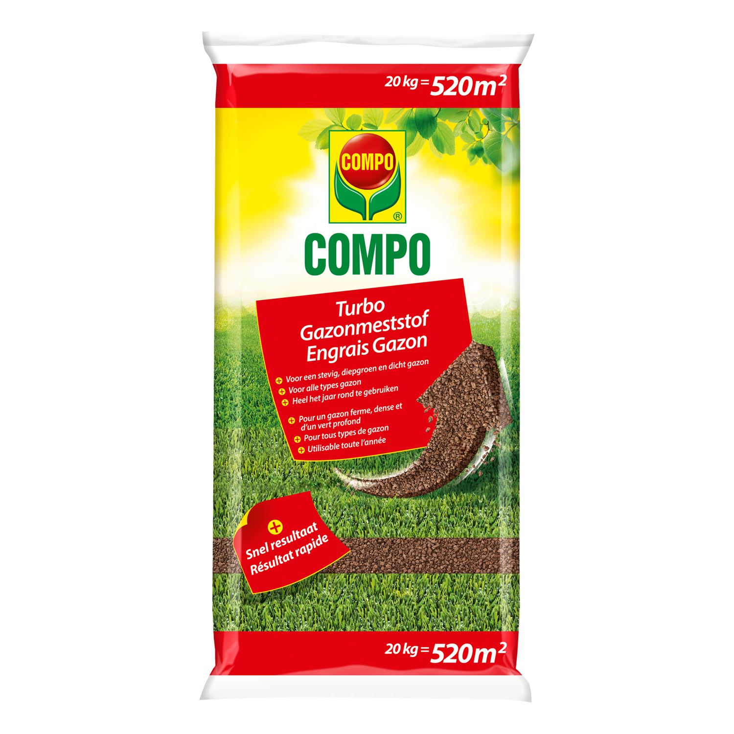 COMPO Turbo Engrais pour gazon - Biologique-minéral - 20 kg - 520 m²