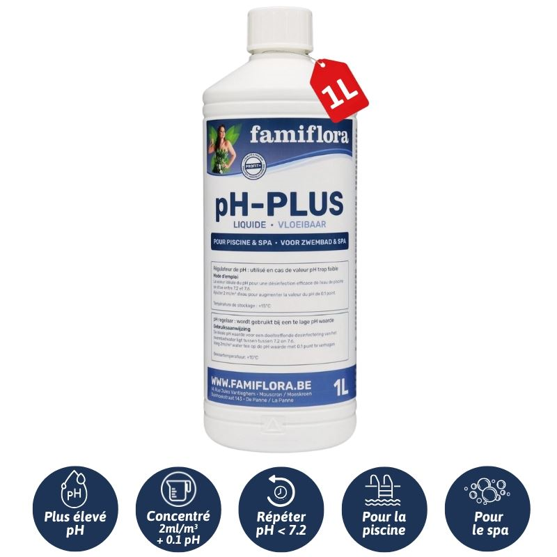 Famiflora pH-plus vloeibaar 1L - verhoogt de pH-waarde van je zwembad of spa!