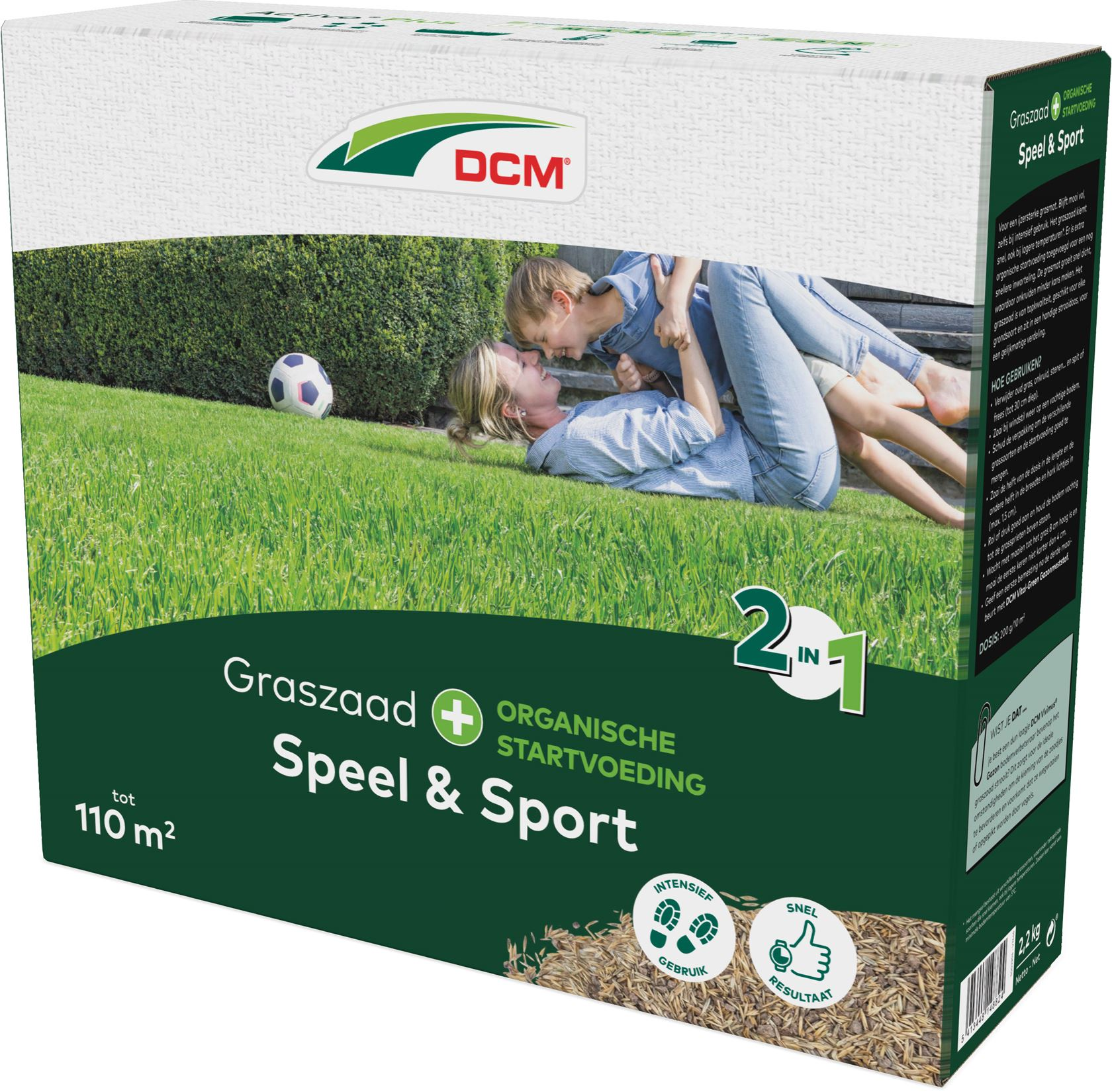 DCM graszaad 2,2kg tot 110m² - 2-in-1 Speel & Sport Plus incl. organische startvoeding - ijzersterk gazon