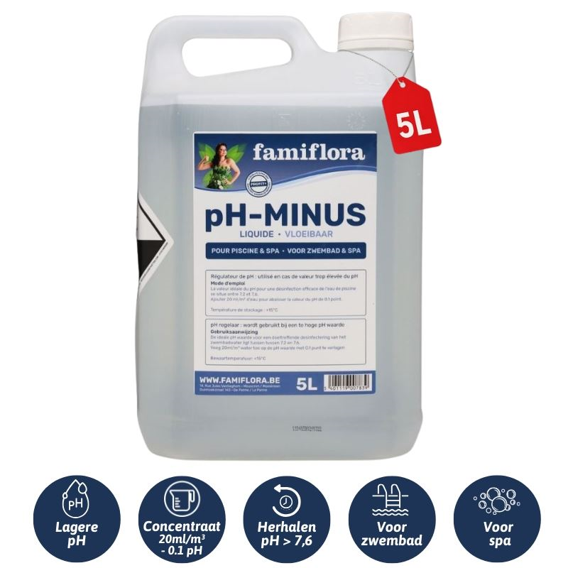 Famiflora pH-minus liquid 5L - lowers the pH level of your pool or spa!