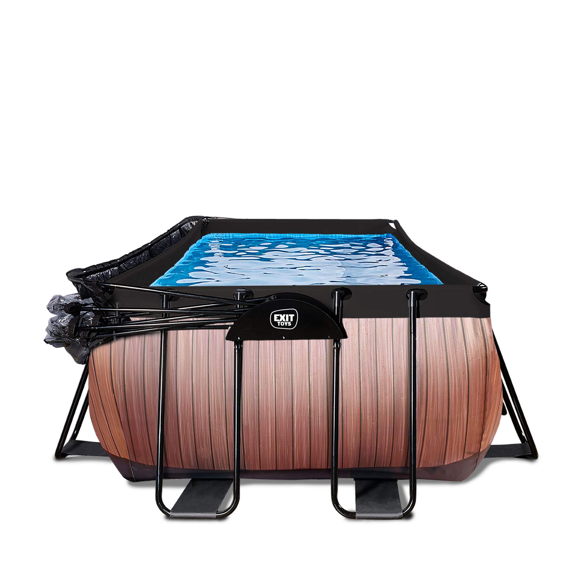 EXIT-Wood-zwembad-540x250x122cm-met-zandfilterpomp-en-overkapping-en-warmtepomp-bruin