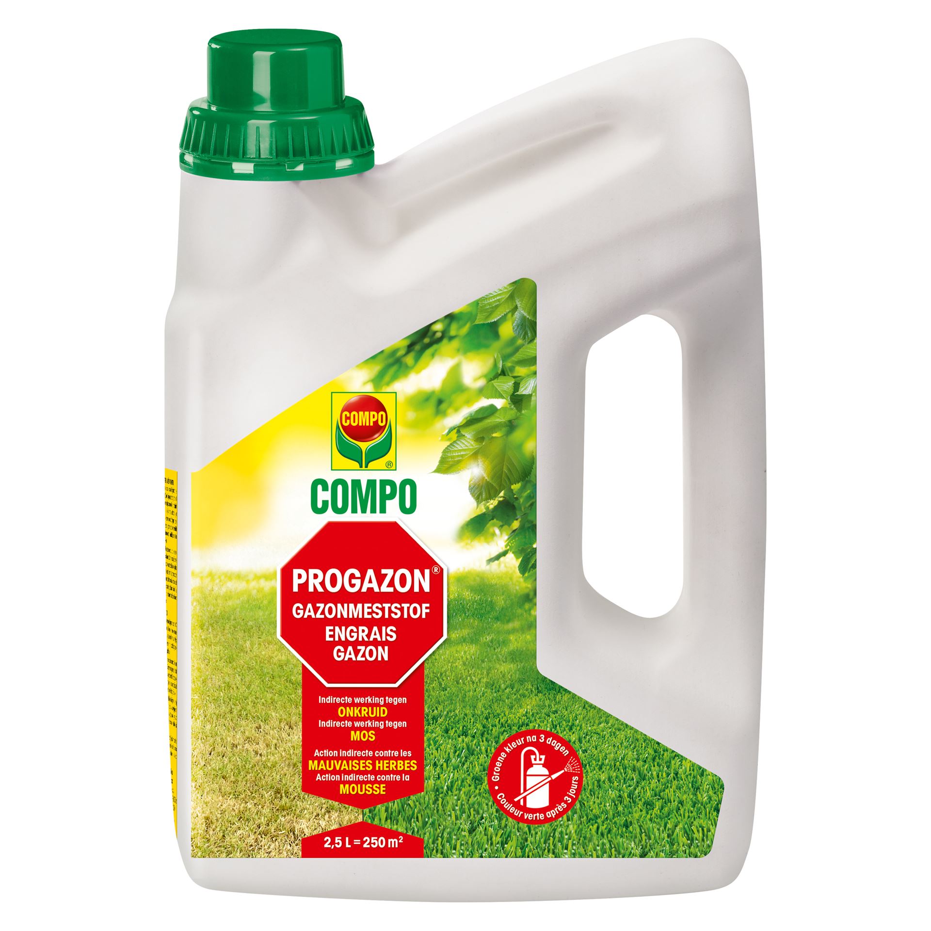 COMPO Progazon - engrais liquide concentré pour gazon - action indirecte contre les mauvaises herbes et la mousse - flacon 2.5L (250 m²)