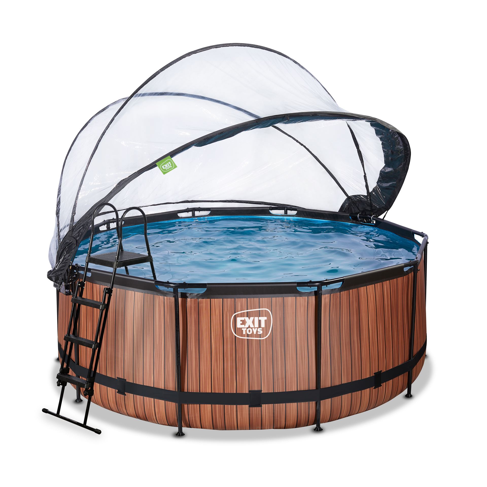 EXIT-Wood-zwembad-360x122cm-met-zandfilterpomp-en-overkapping-en-warmtepomp-bruin