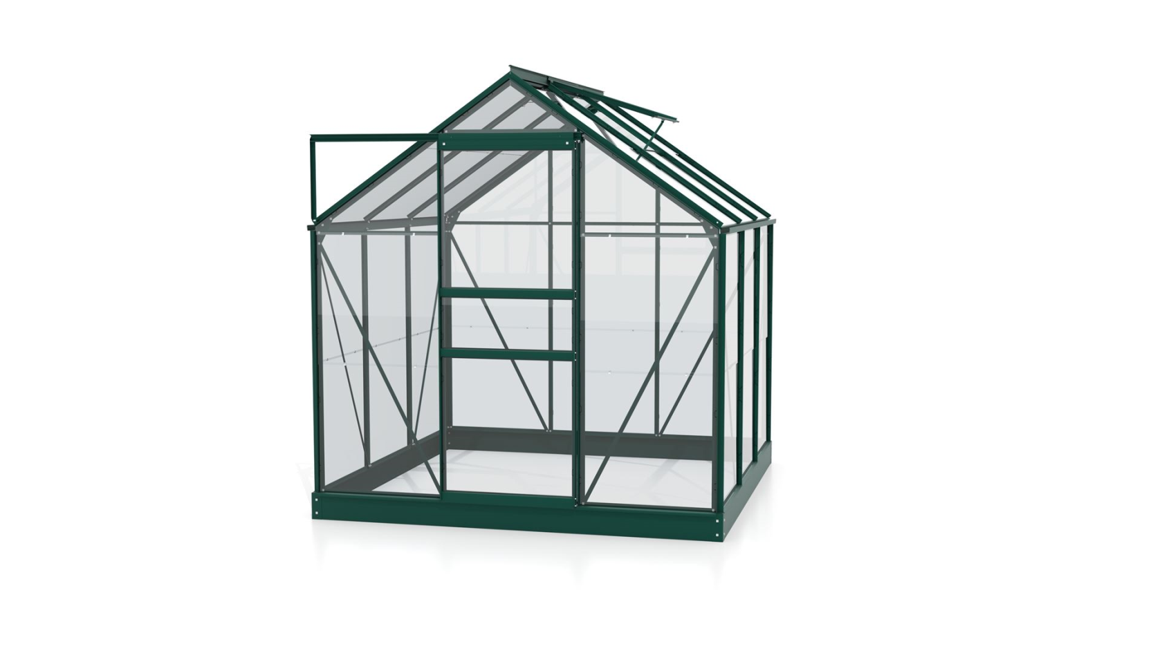 Serre Vitavia Planet 3.8m² avec verre de sécurité - Vert foncé - Avec porte coulissante simple (B61 cm) et fondation