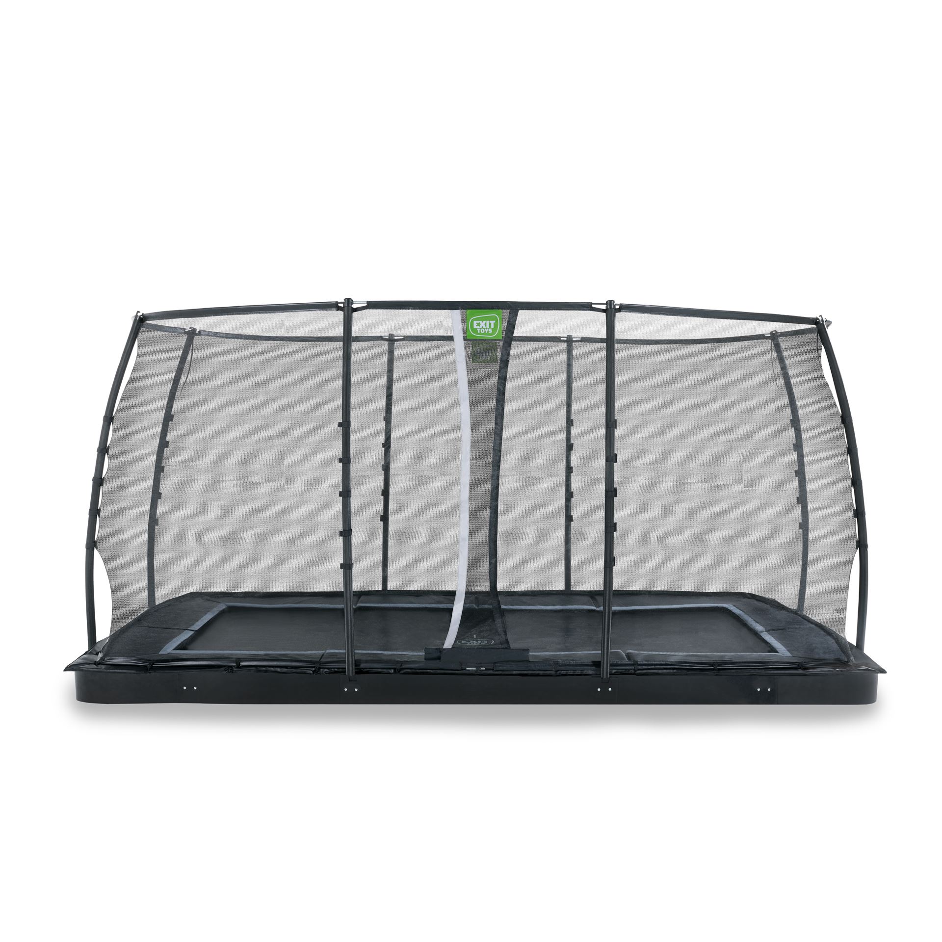 EXIT-Dynamic-groundlevel-trampoline-244x427cm-met-veiligheidsnet-zwart