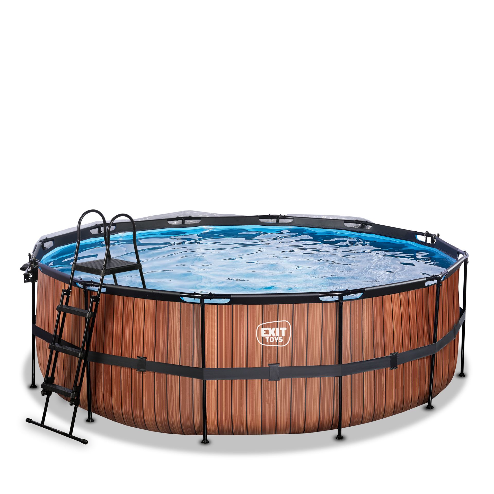 EXIT-Wood-zwembad-427x122cm-met-zandfilterpomp-en-overkapping-en-warmtepomp-bruin