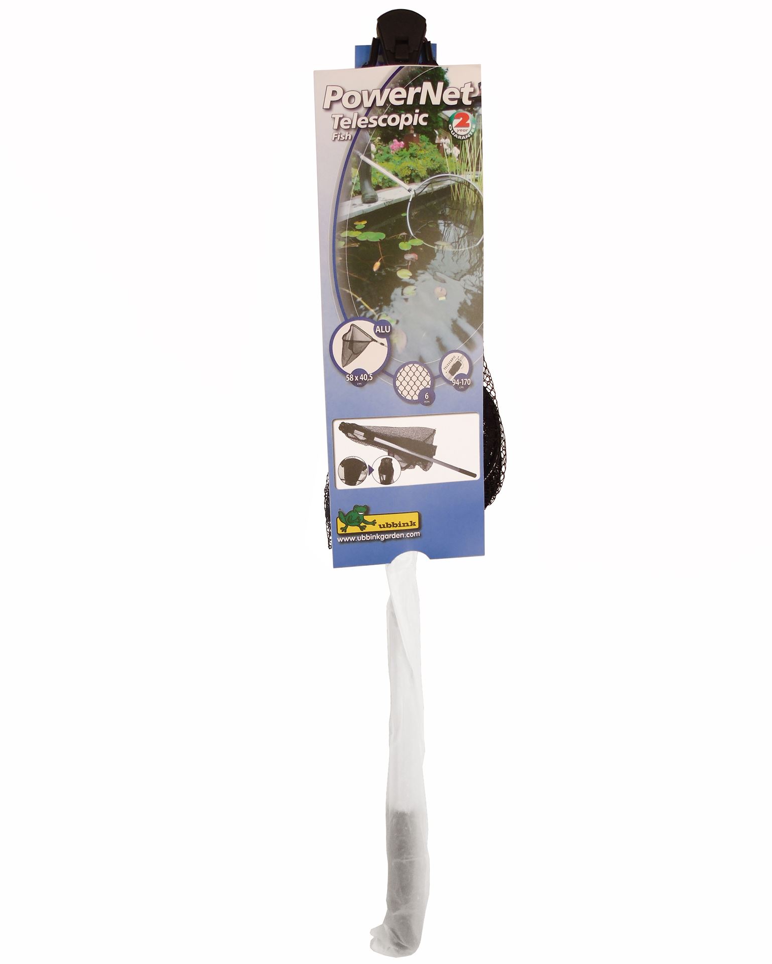 PowerNets-Fish-inklapbaar-driehoekig-58x40-5-cm-grofmazig-6-mm-zwart-telescoop-steel-94-170-cm