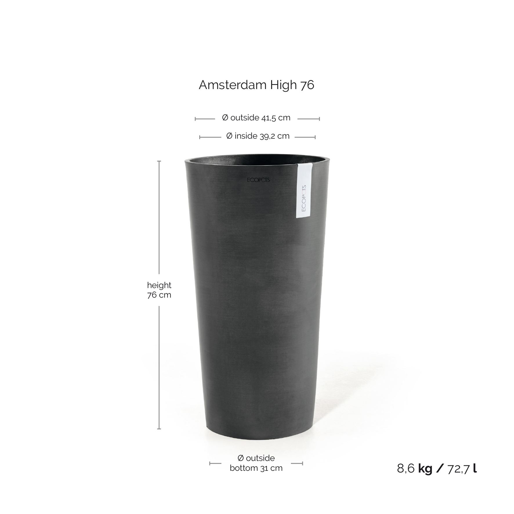 Ecopots-amsterdam-high-dark-grey-41-cm-H76-cm