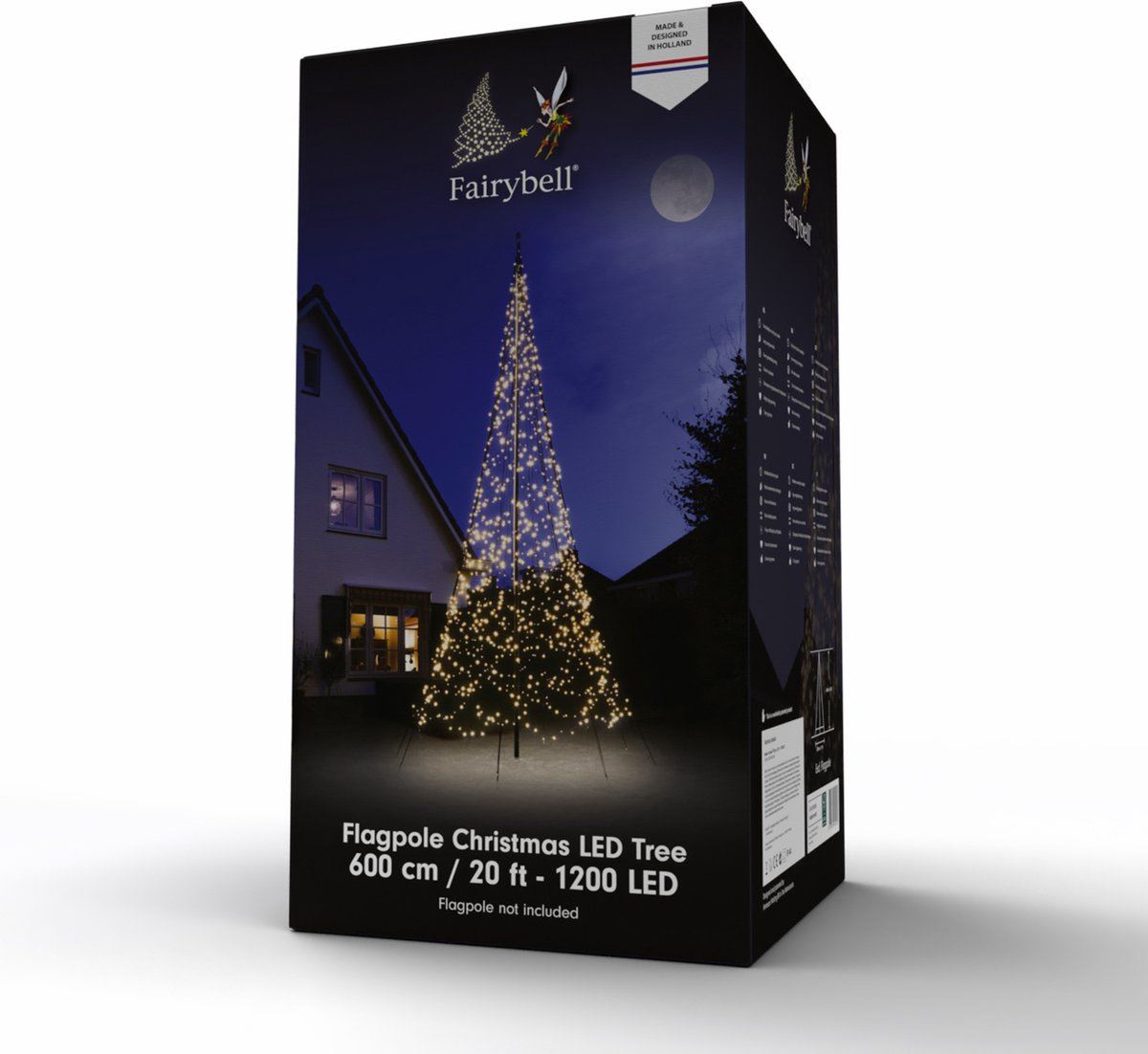 Arbre de Noël avec mât Fairybell - 600 cm - 1.200 lumières LED blanc chaud et scintillant - sans mât