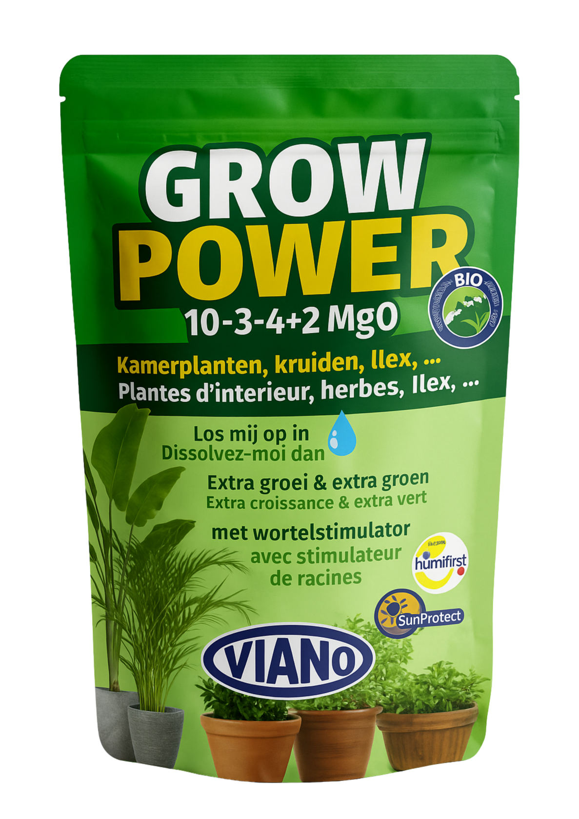 Viano Grow Power 300 g - plantes d'intérieur, herbes aromatiques et houx - NPK 10-3-4 + 2 MgO + Humifirst