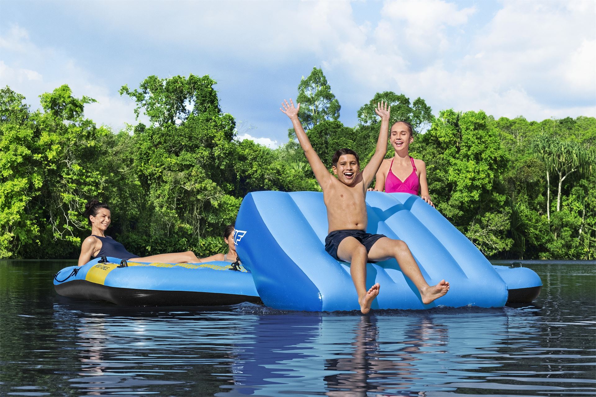 Bestway inflatable water slide with XL air mattress 'Summer Slide' - suitable for 5 people - L365 x B295 x H77 cm Hydro-force-mega-luchtbed-5-personen-met-slide-376x311cm