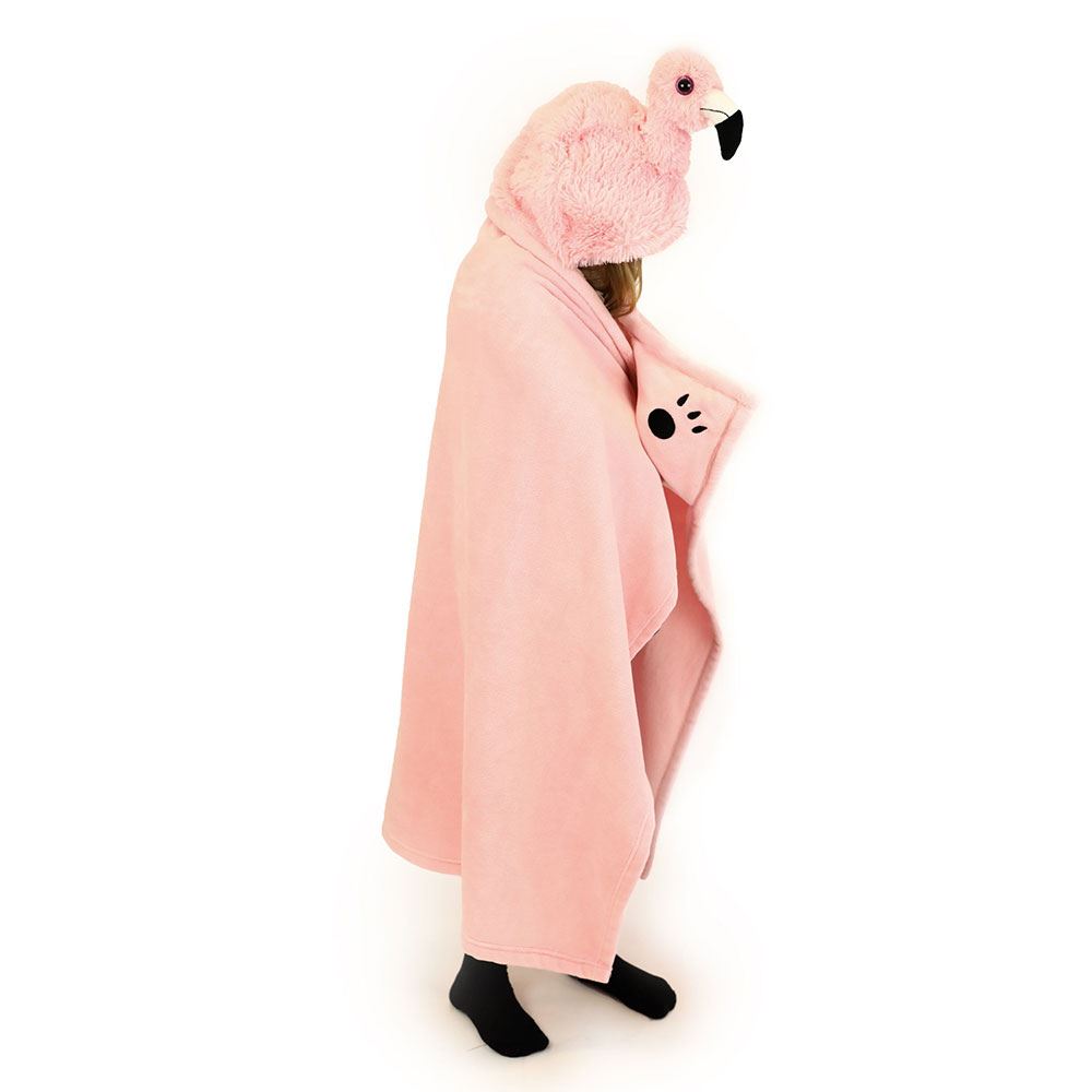 Noxxiez cuddly plaid 'Flamingo' with hood - 130 x 100 cm