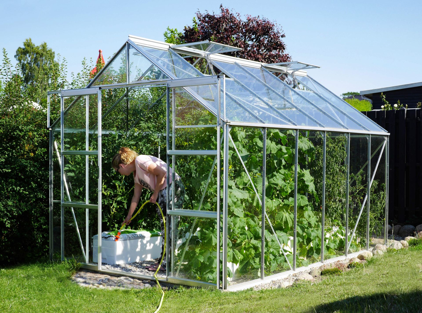 Serre Vitavia Uranus 9,9m² avec verre de sécurité - Aluminium - Avec double porte coulissante (L120 cm) et fondation