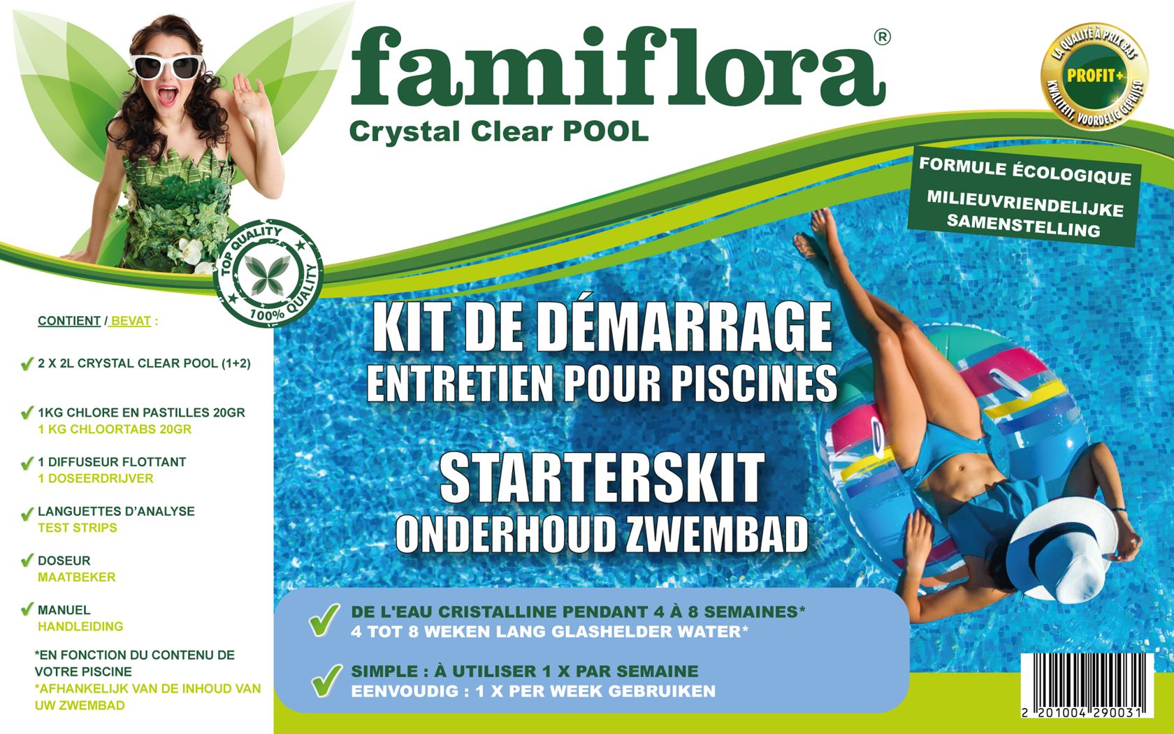 Starterskit-onderhoud-zwembad-tot-8-weken-glashelder-water-Chloor-teststrips-vlotter-crystal-clear-2x2L