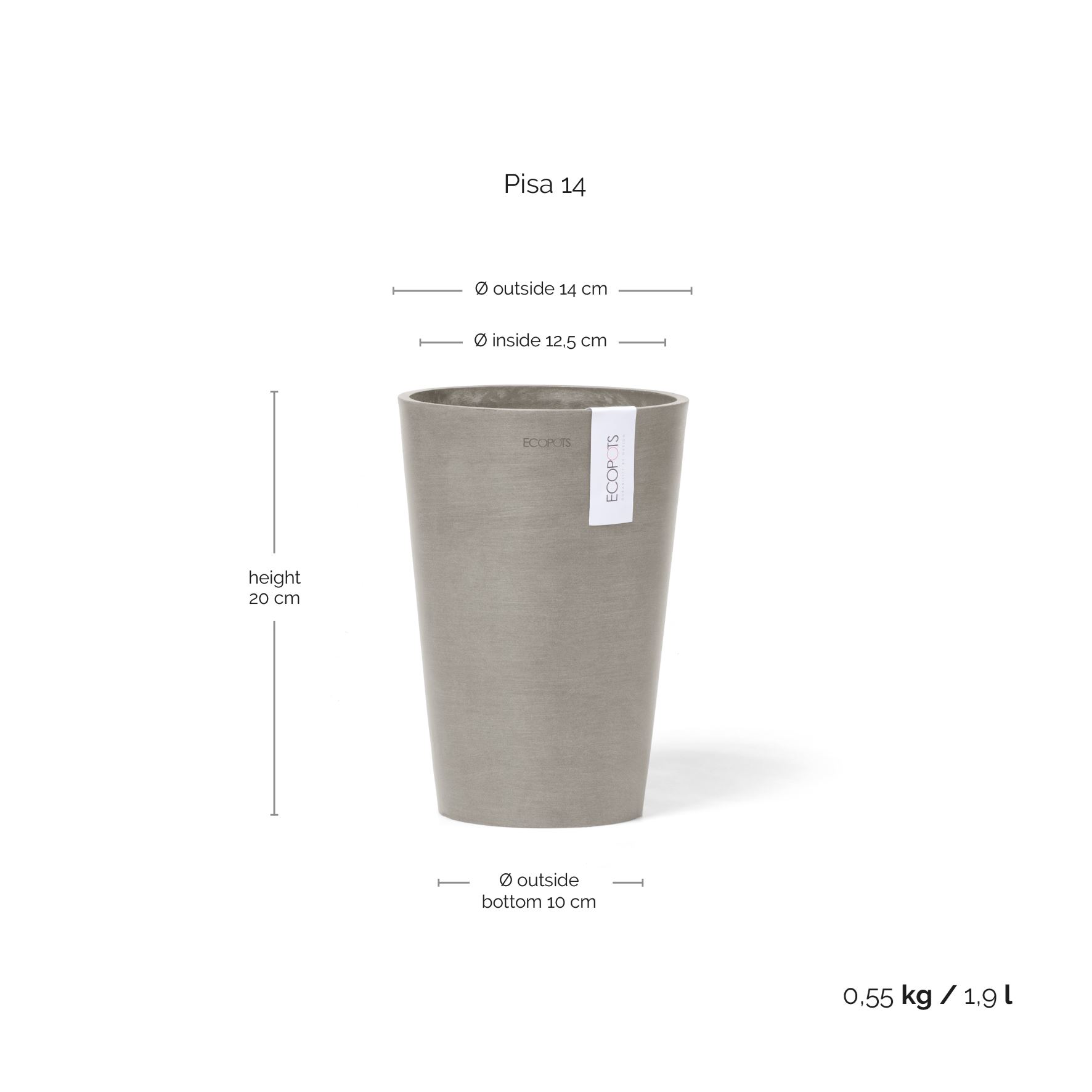 Ecopots-pisa-taupe-14-cm-H20-cm