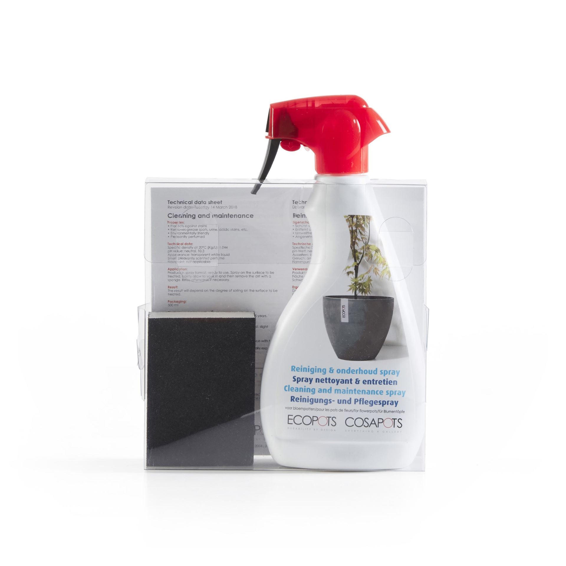 Ecopots cleaning & repair set for sustainable maintenance (spray + scouring sponge)