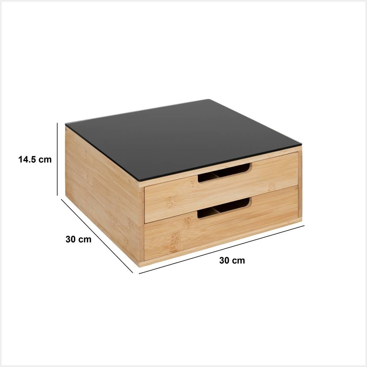 Bamboe-capsulehouder-Black-met-2-lades-uitneembare-verdelers-en-glazen-bovenplaat