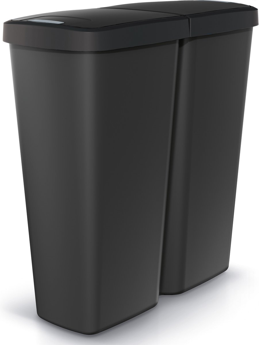Prosperplast Keden Compacta Q Duo Vuilnisbak - Zwart Gerecycled - 50 Liter - Dubbel deksel