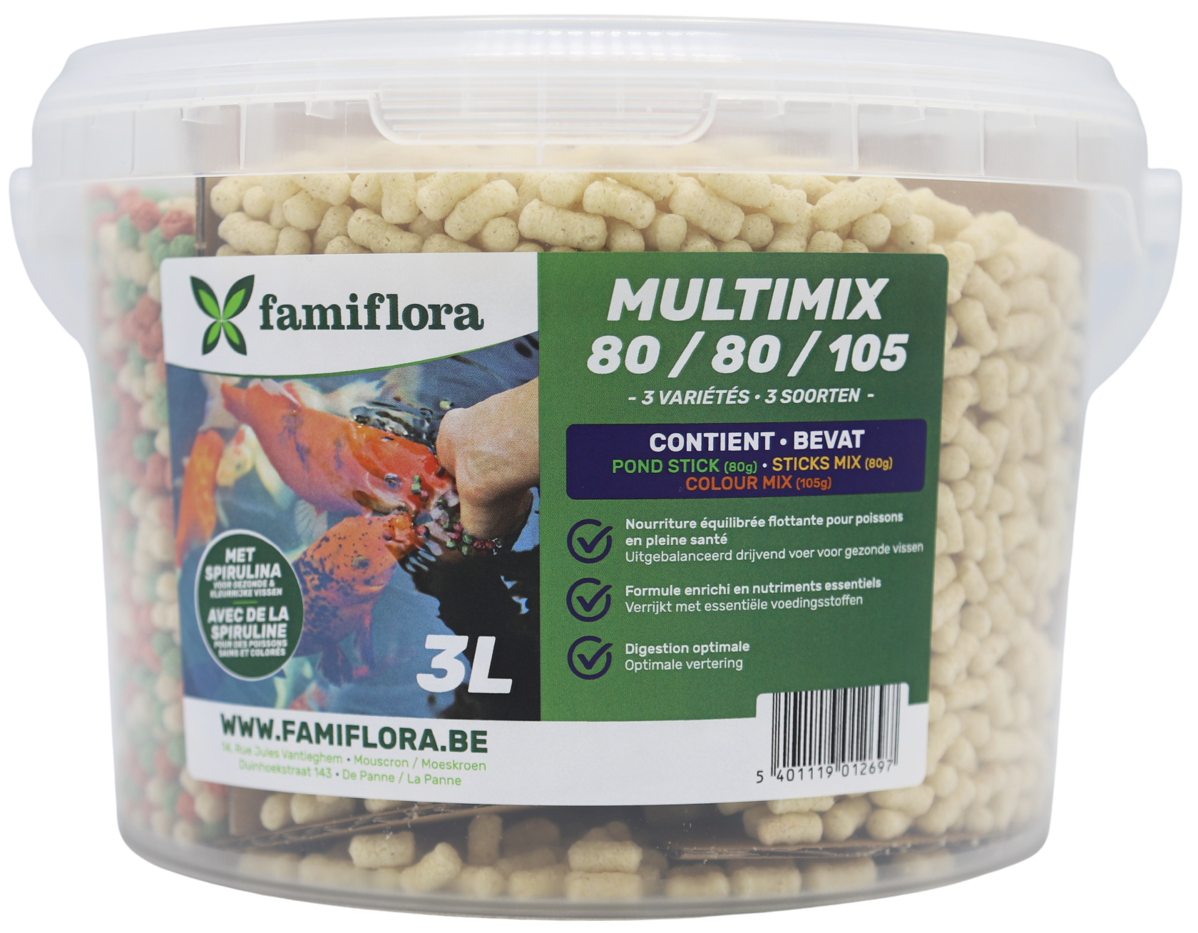Famiflora Multimix Colstipo 3 L 80/80/105 (approx. 265 gr) - Pond fish food mix - Floating - Spirulina - Healthy growth & color