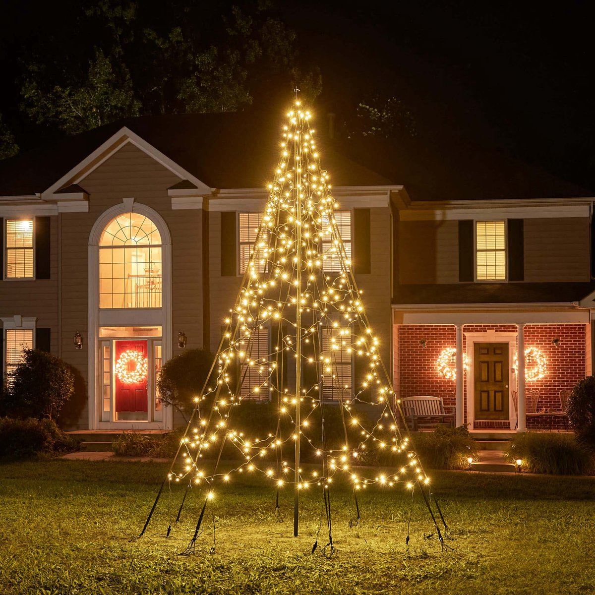 Fairybell vlaggenmast kerstboom - 300 cm - 480 twinkelende & warm witte ledlampjes - inclusief vlaggenmast