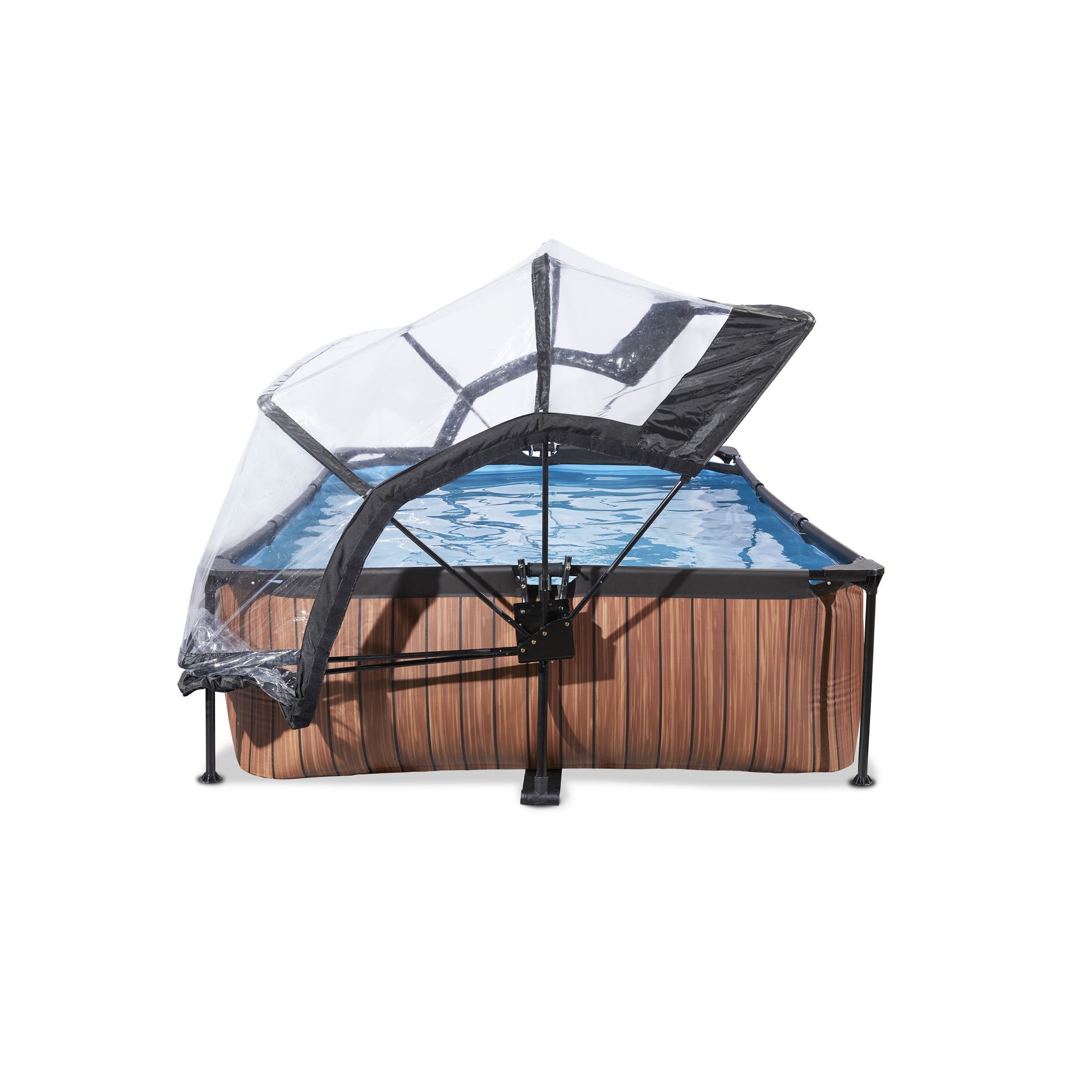 EXIT-Wood-zwembad-300x200x65cm-met-filterpomp-en-overkapping-bruin