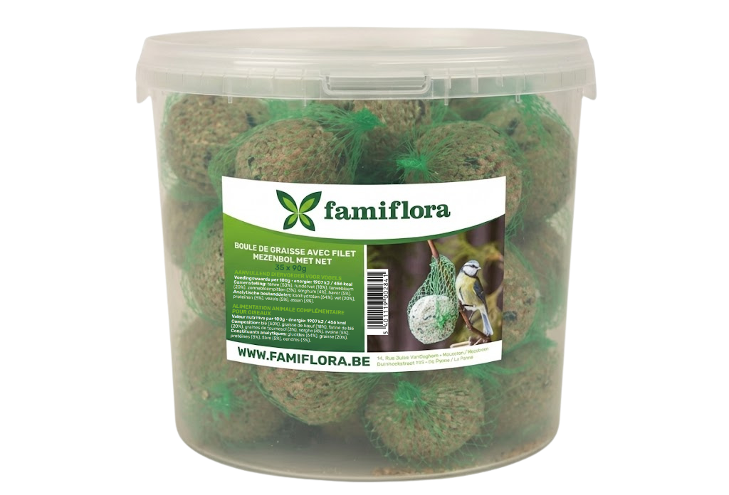 Boules de suif Famiflora - 35 pièces en seau - Boules de suif avec filet