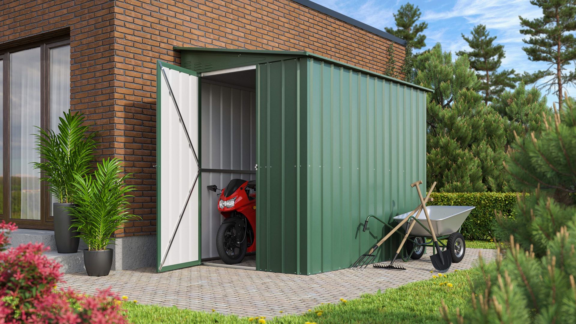 Vitavia Extension - abri de jardin LeanTo 58 H178 - vert jade - Abri de jardin en métal - L144 x 234 x 203 cm
