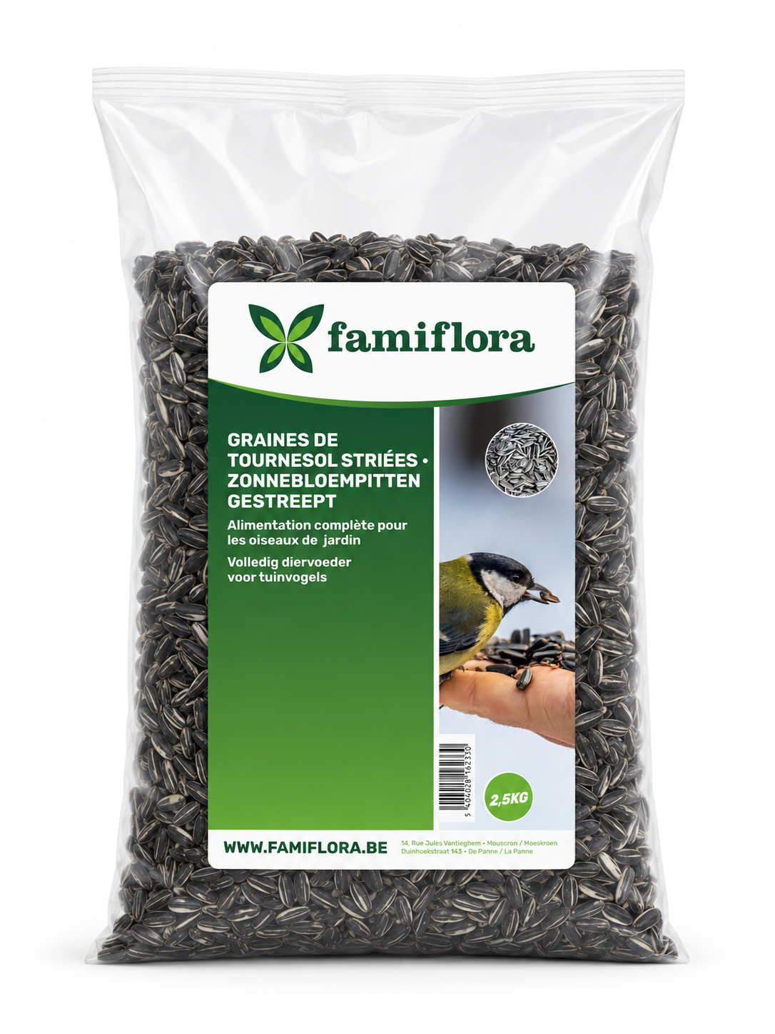 Famiflora Graines de tournesol striées - 2.5kg - Nourriture classique pour oiseaux - Haute énergie - Nourriture pour oiseaux de jardin - Nourriture d'hiver