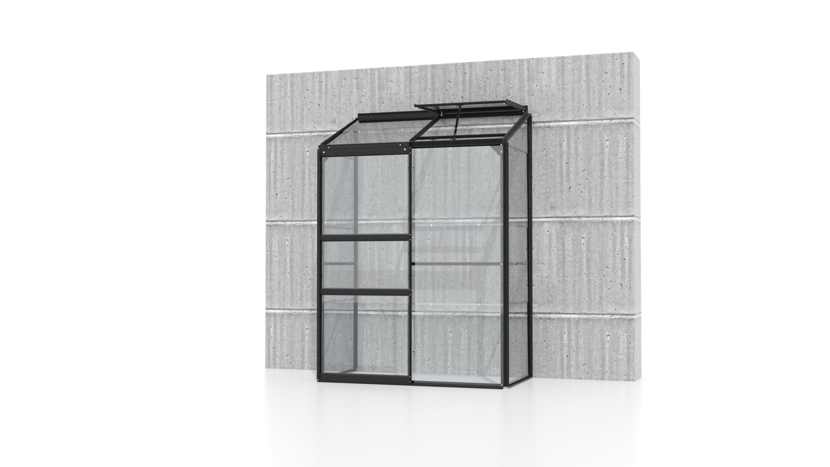 Vitavia Ida wall greenhouse 0.9m² with safety glass - Black - With single sliding door (W61 cm) and foundation