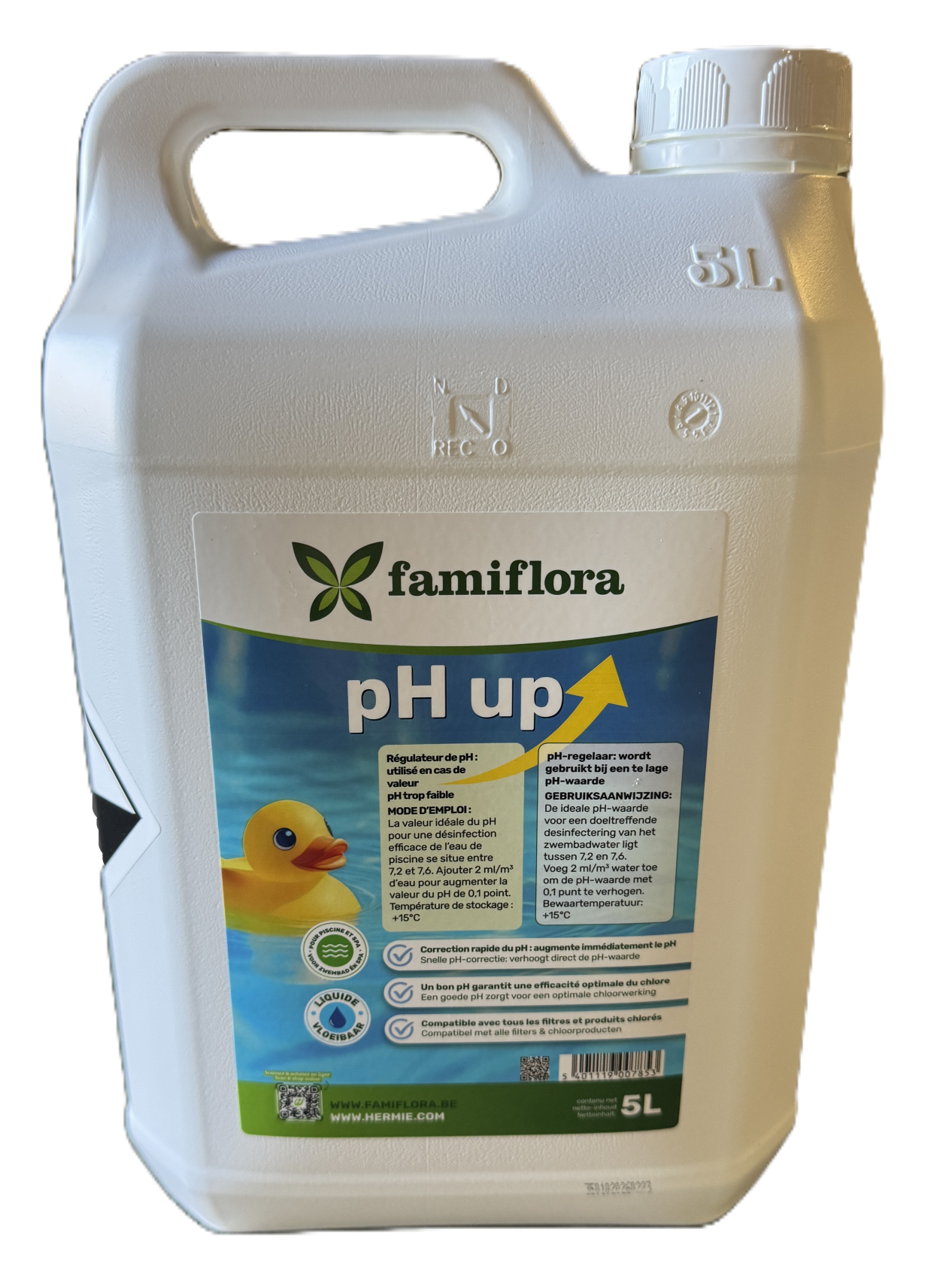 Famiflora pH up liquide 5L - augmente le niveau de pH de votre piscine ou de votre spa !