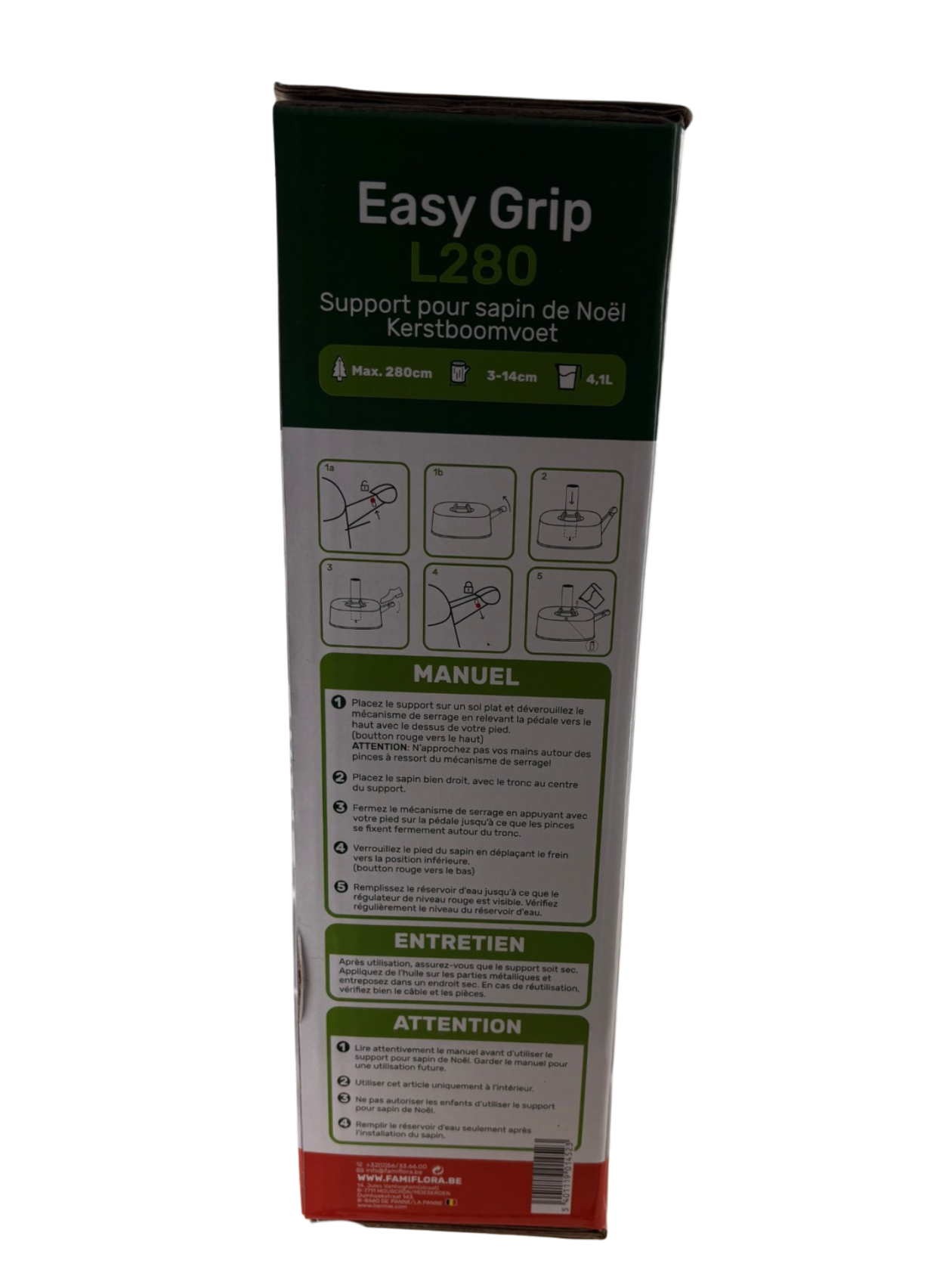 Famiflora Pied de sapin Easy Grip à pédale - Anthracite - convient aux sapins de Noël jusqu'à 280 cm - avec réservoir d'eau