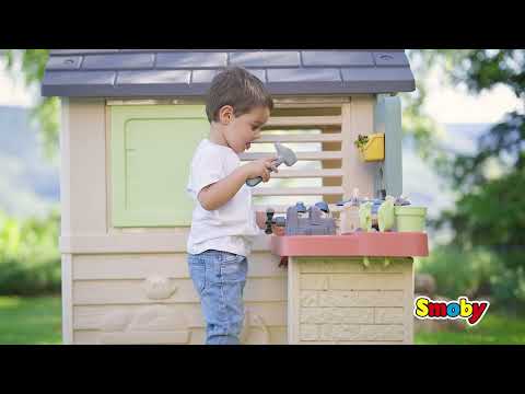 Smoby Life Speelhuis Nature met Werkplaats - Vanaf 2 jaar - Inclusief 39 accessoires - UV-bestendig